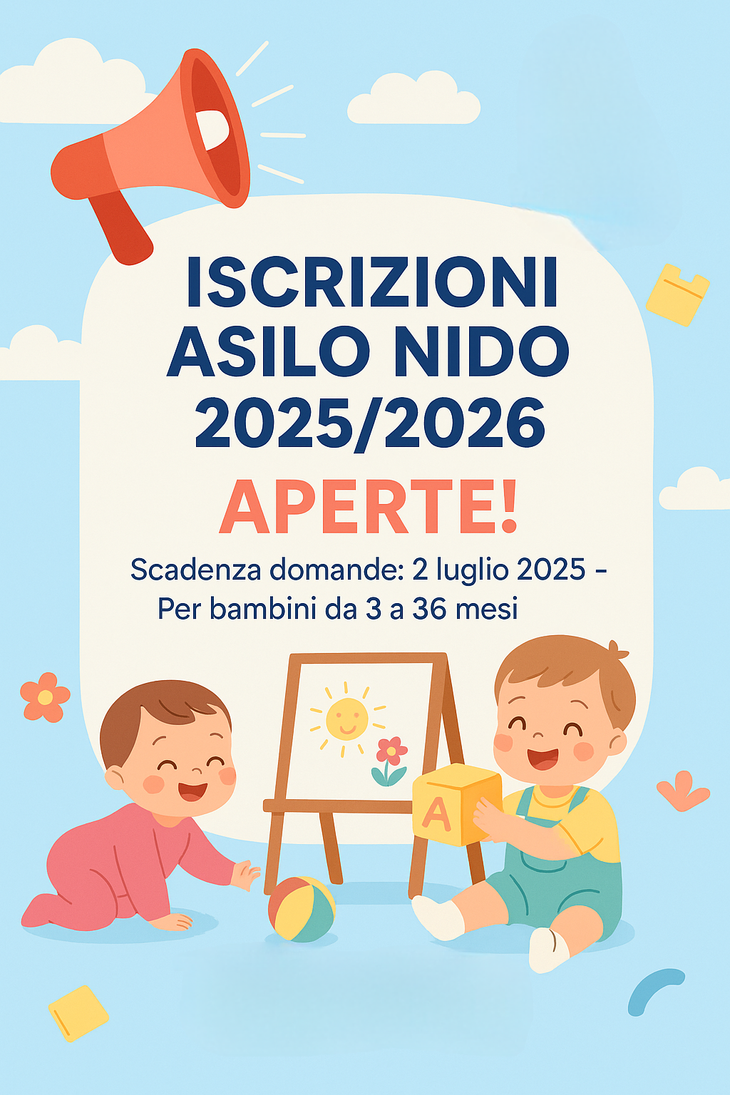 AVVISO PUBBLICO PER LE ISCRIZIONI AL SERVIZIO “ASILI NIDO D’AMBITO (3-36 MESI)  ANNO SCOLASTICO 2025/2026”